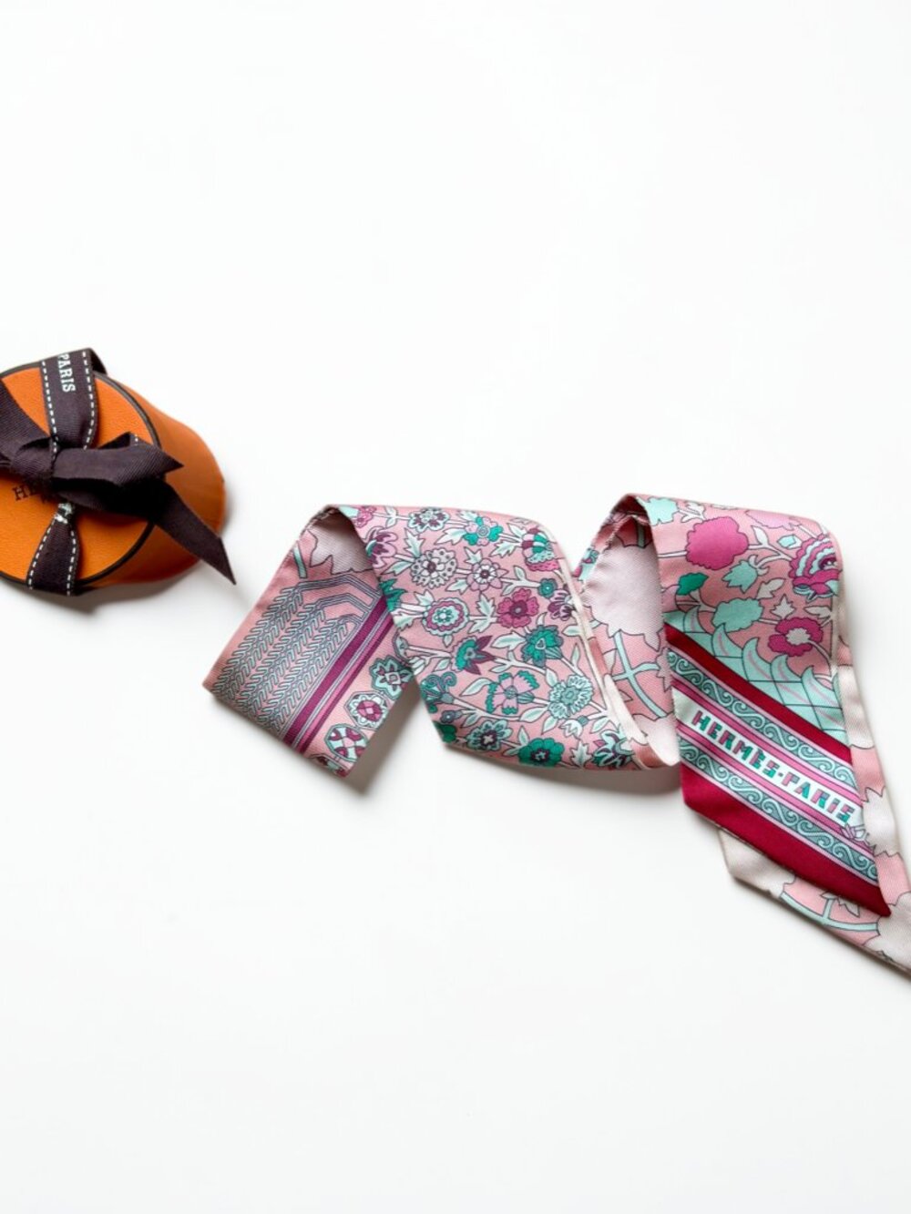 Hermes Pink Multicolor Persans Silk Twilly Scarf